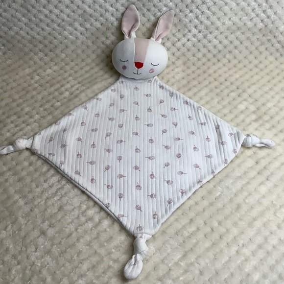 Cute Plush Bunny Rabbit Lovey Security Blanket Knotted Corners Embroidered Face - Picture 1 of 5